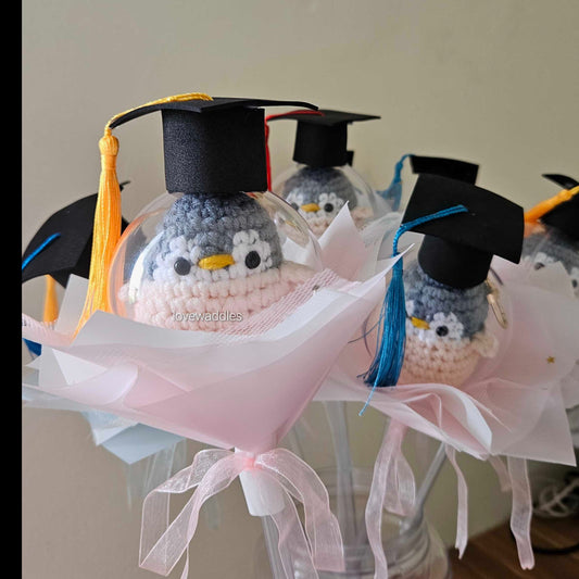 Crochet Penguins in Acrylic Ball and Graduate Hat 
