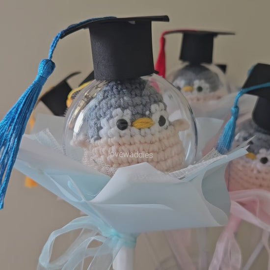 Crochet Penguins in Acrylic Ball and Graduate Hat 
