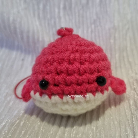 Pink whale crochet front view. 