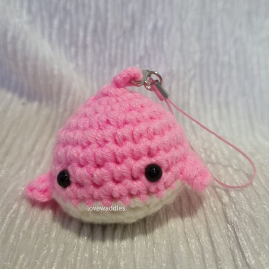 Pink whale crochet front view. 