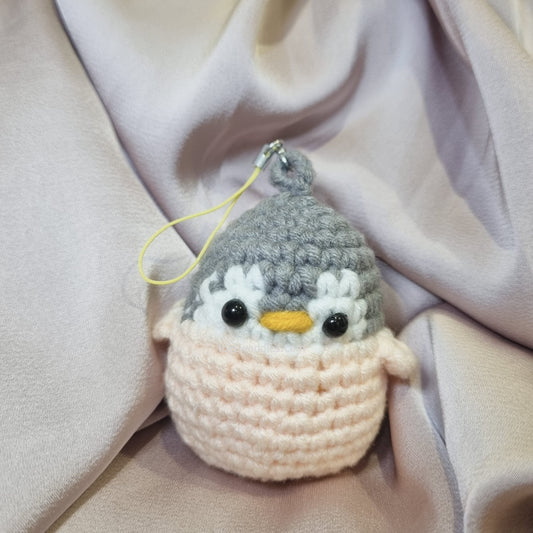 Cream crochet penguin front view 